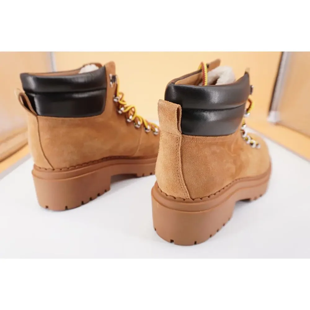 Marc Fisher Nairy Brown Leather Shearling ankle boot size 8.5 biker Lugg wool